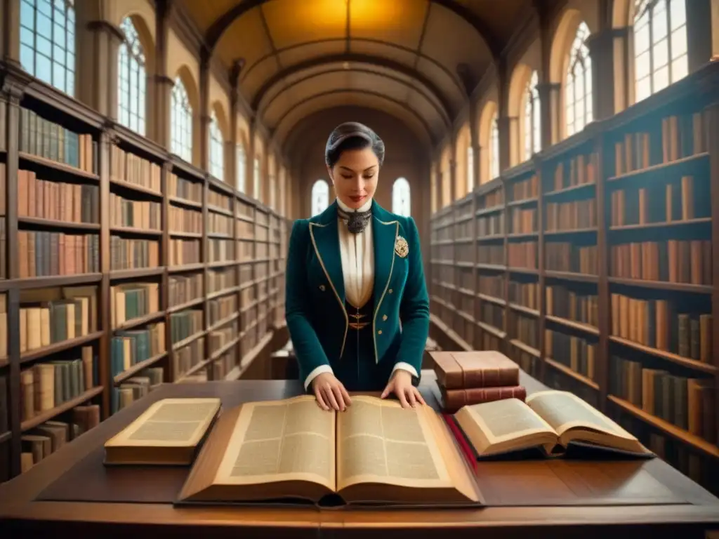 Descubre la historia en una biblioteca antigua repleta de libros y documentos