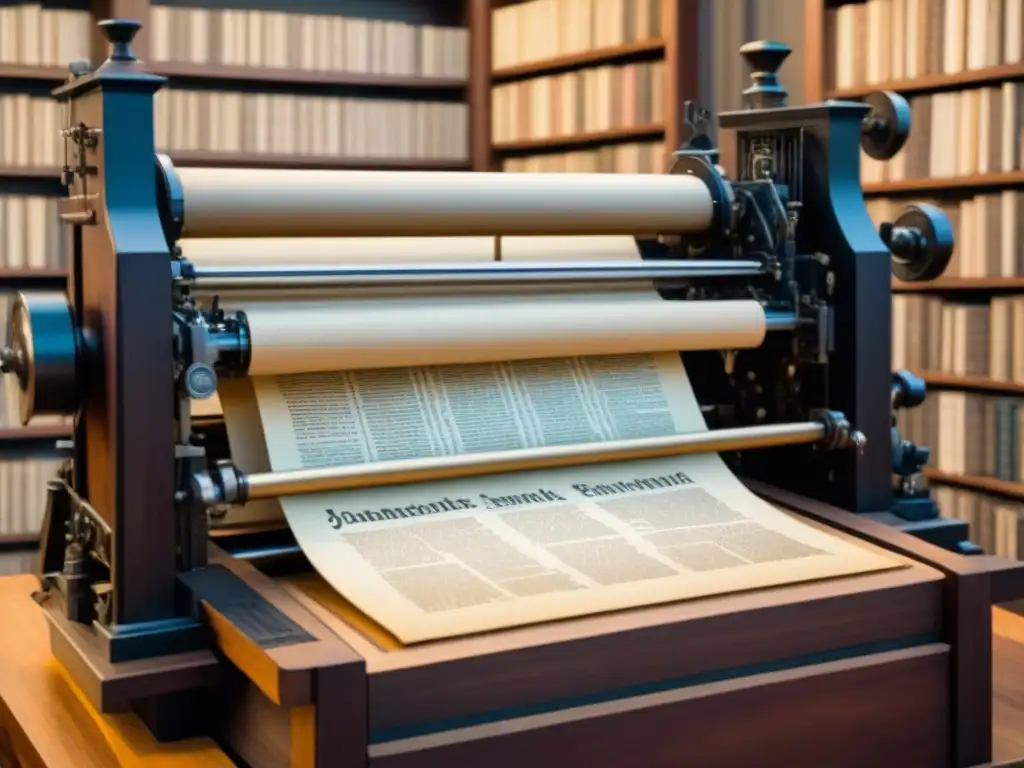 Historia de la imprenta: Detalle de Gutenberg imprimiendo páginas con tipografía detallada