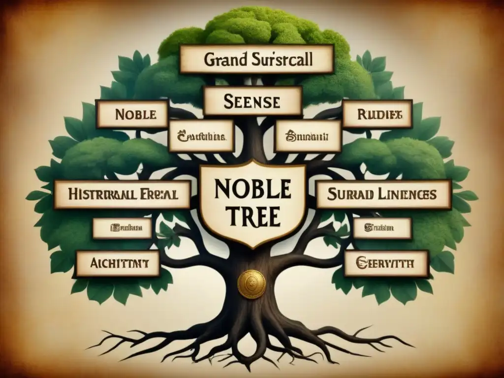 Historia de linajes nobles y genealogía representada en un detallado árbol genealógico ancestral