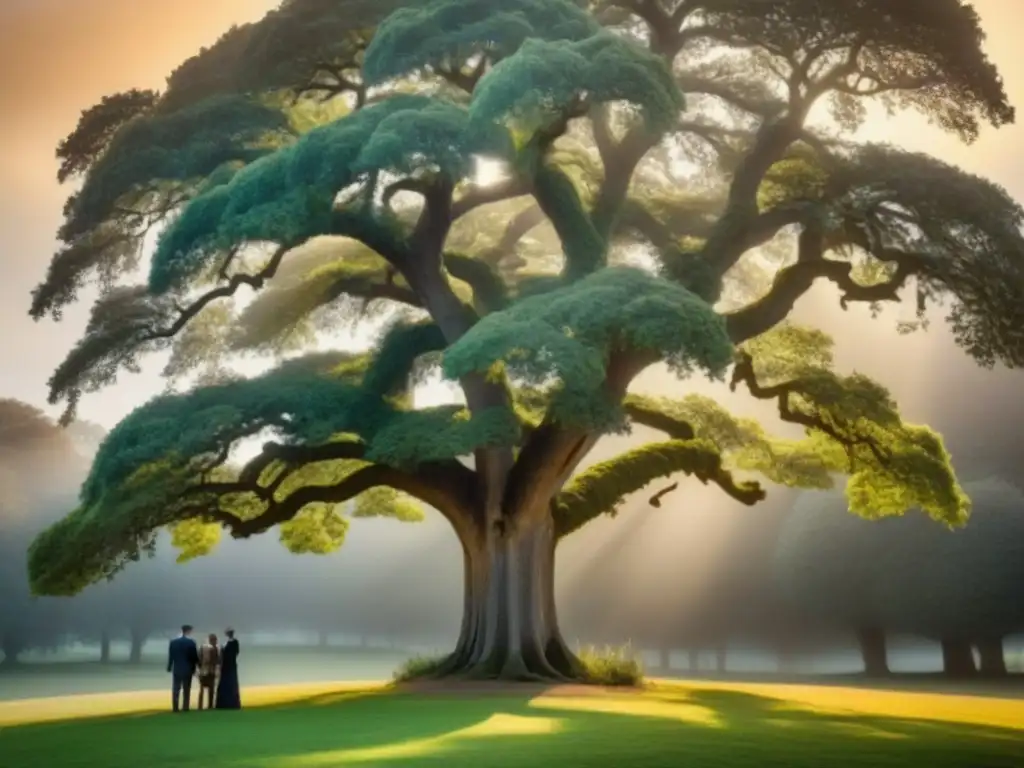 Una ilustración detallada de un árbol genealógico de la familia Warner, con retratos de miembros destacados a lo largo de la historia