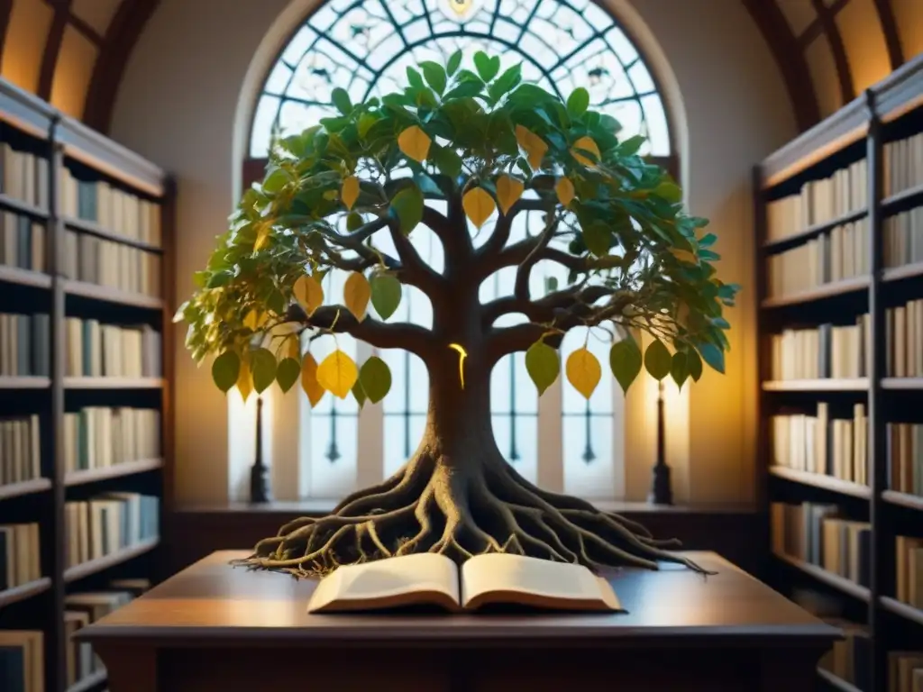 Una ilustración detallada de un árbol genealógico con el apellido 'Nieto', en una biblioteca antigua