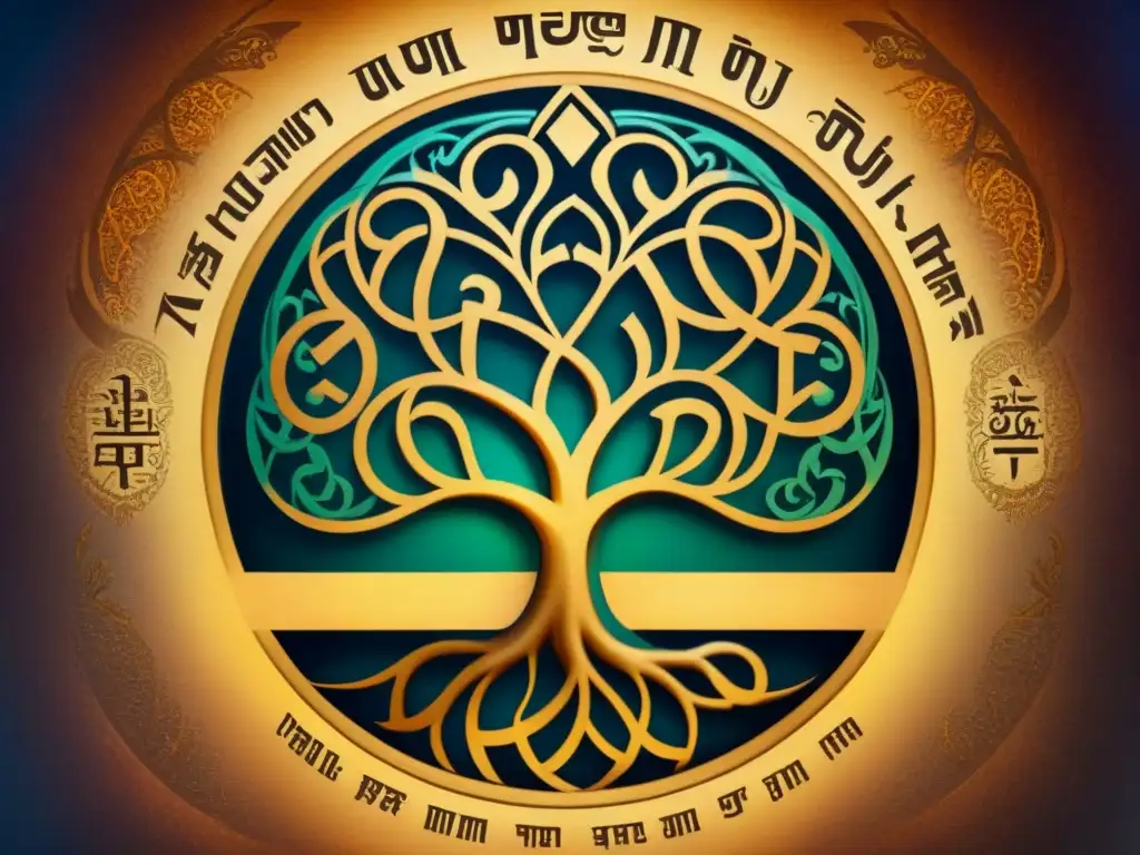 Una ilustración vintage de un árbol de la vida kabbalístico con apellidos en hebreo, mostrando la conexión apellidos Kabbalah Judía