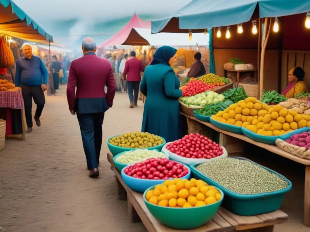 Una imagen detallada de un bullicioso mercado en una comunidad gitana, mostrando diversidad y colores vibrantes