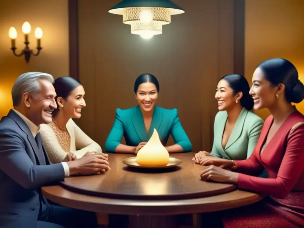 Reunión familiar vintage: secretos revelados con tecnología facial Una imagen nostálgica de reunión familiar con muebles antiguos, iluminada por velas, transmite calidez y conexión