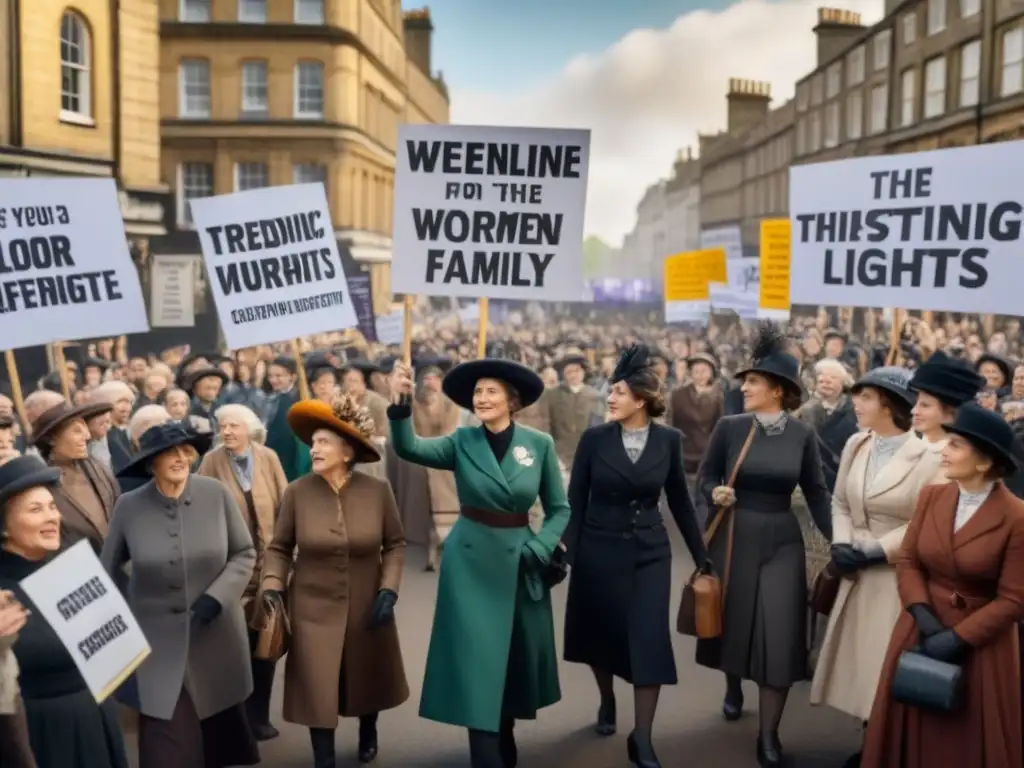 Una imagen sepia detallada en 8k de la familia Pankhurst unida en un escenario histórico, irradiando determinación y unidad en un mitin sufragista