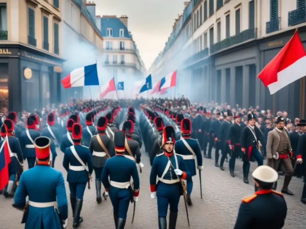 Impacto de la Revolución Francesa en la movilidad social, escena callejera caótica y transformadora durante la revolución