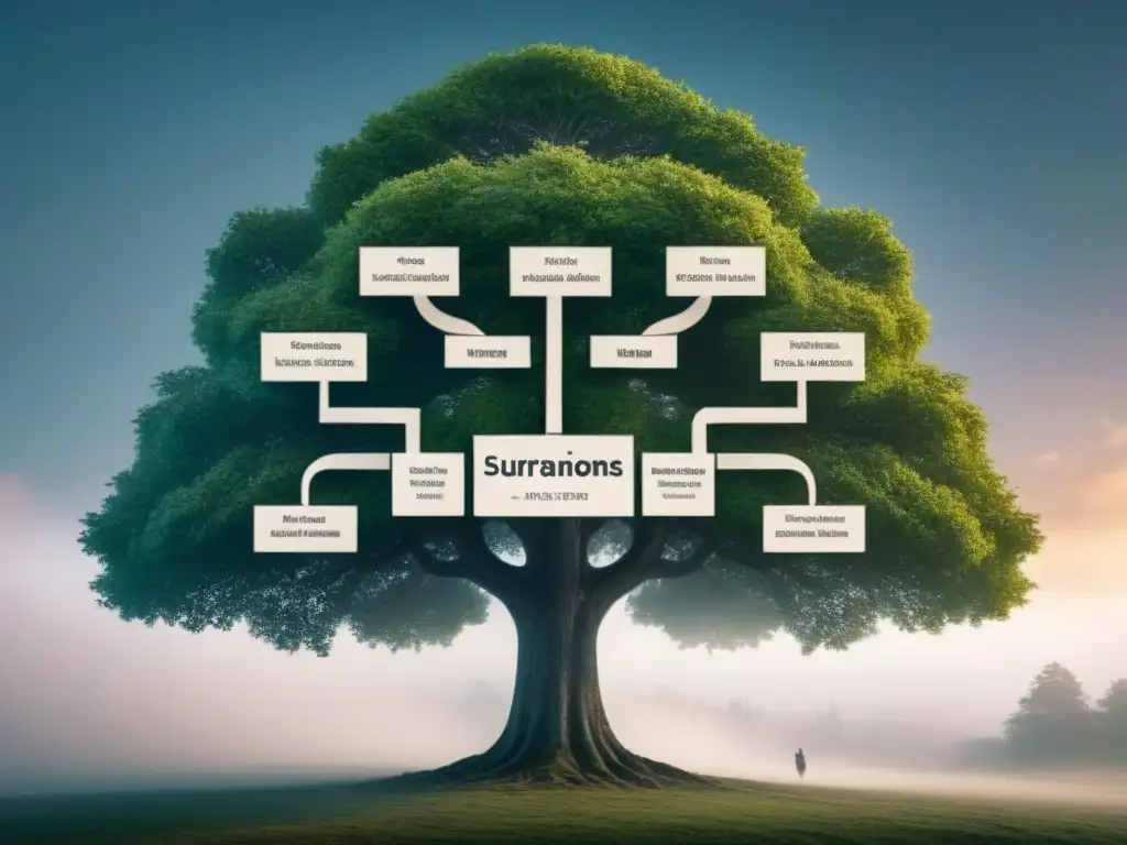 Intrincado árbol genealógico ilustrando historias de apellidos con G y sus conexiones familiares y migratorias