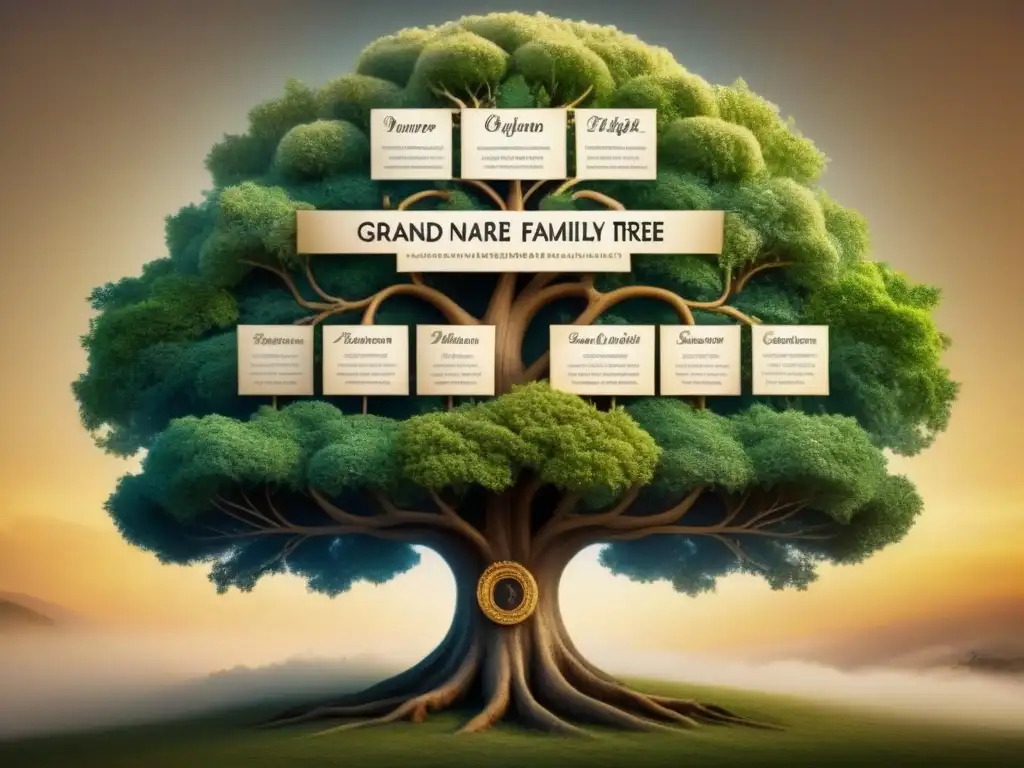 Árbol genealógico medieval detallado de Shakespeare Intrincado árbol genealógico medieval de Shakespeare con linajes y ornamentos