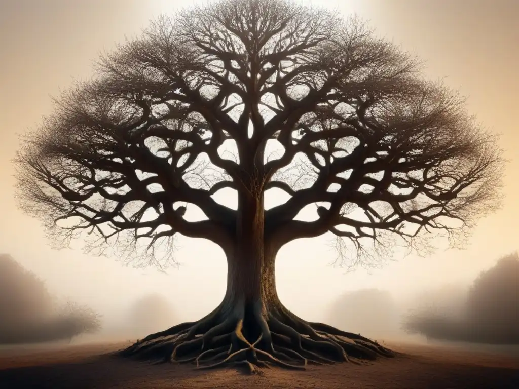 Intrincado árbol genealógico en tonos sepia con detalles caligráficos, evitando errores en investigación genealógica