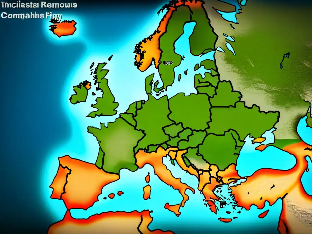 Intrincado mapa vintage de Europa con historia de apellidos nobiliarios y escudos de armas detallados