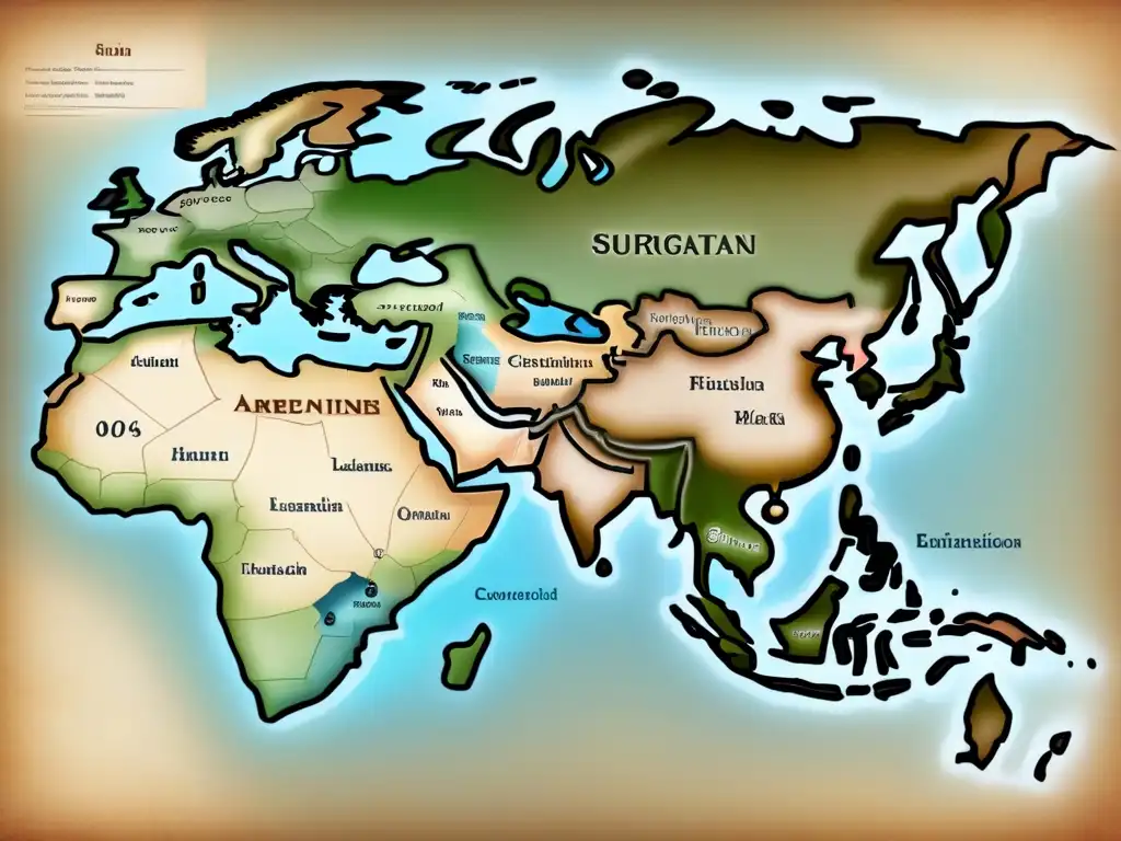 Intrincado mapa vintage de migración de apellidos con T