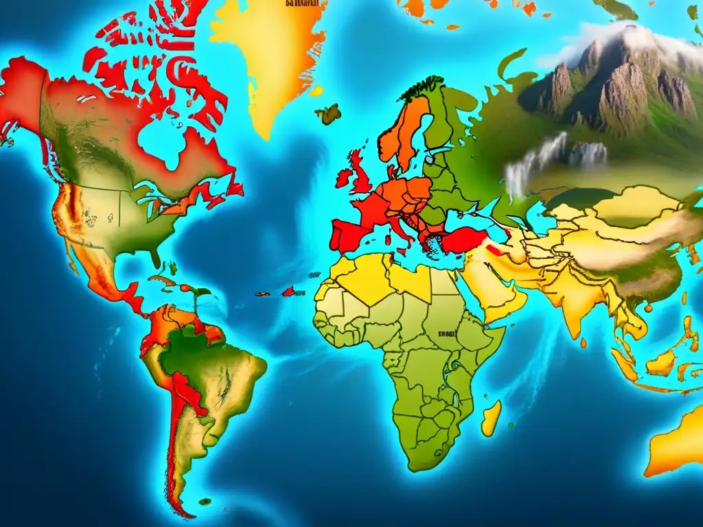 Intrincado mapa vintage mostrando las rutas de migración de apellidos con R, ilustrando viajes históricos por tierra y mar