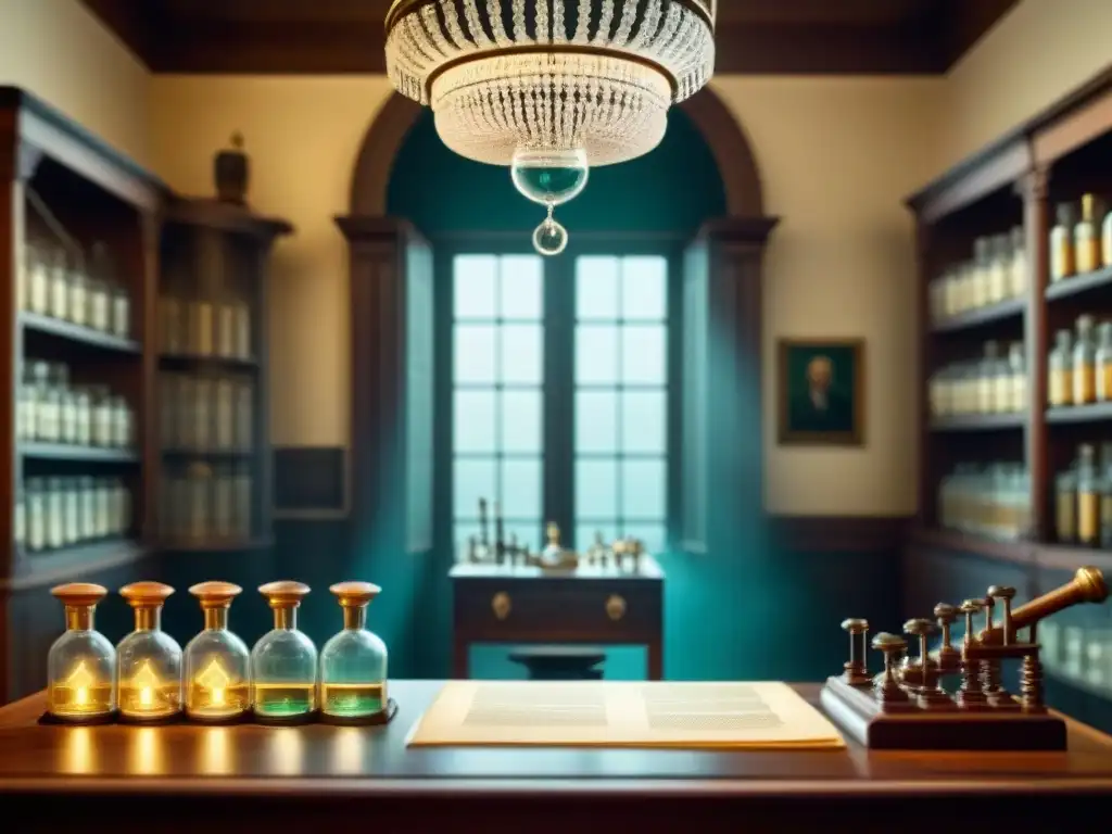 Descubrimiento genético en laboratorio victoriano Un laboratorio victoriano detallado con científicos analizando secuencias genéticas bajo una lámpara de araña antigua