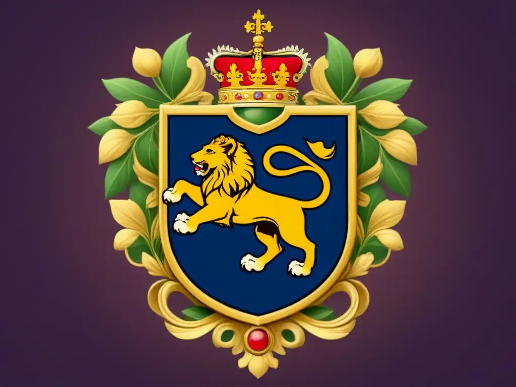 Una majestuosa cresta heráldica con ricos colores simbólicos europeos y asiáticos