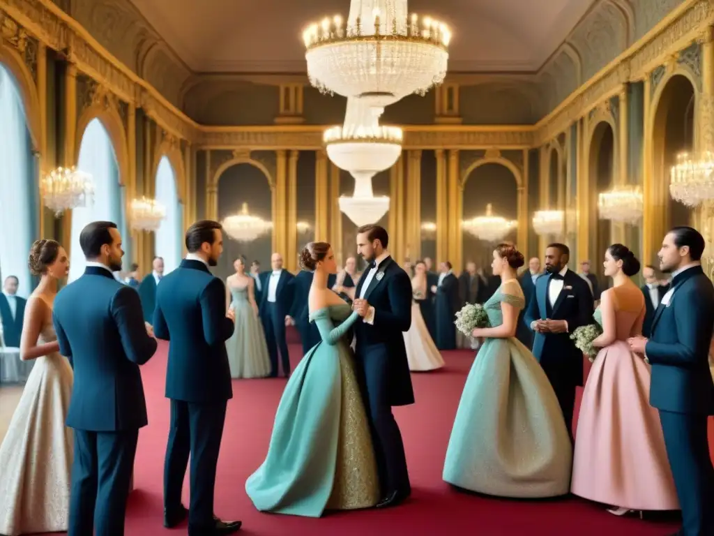 Majestuosidad y elegancia en una escena de salón de baile de linajes nobles