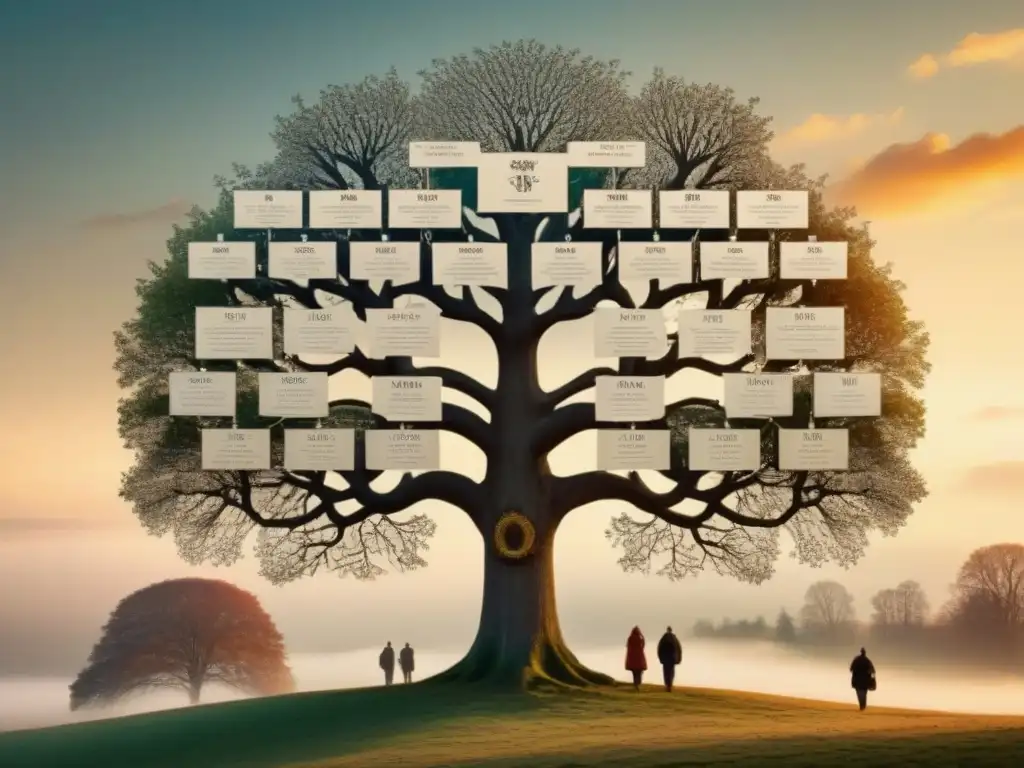 Un majestuoso árbol genealógico polaco detallado, resaltando la importancia de los apellidos en la genealogía