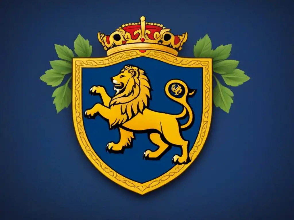 Un majestuoso escudo de armas medieval europeo con colores vibrantes y detalles intrincados