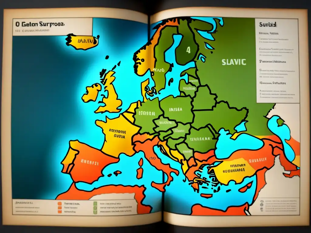 Mapa antiguo detallado de Europa del Este con evolución de apellidos eslavos que comienzan con 'O', mostrando influencias regionales y variaciones a lo largo del tiempo