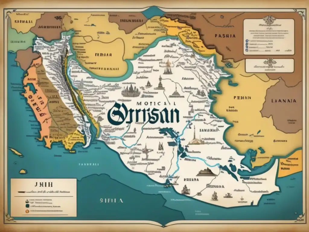 Mapa antiguo detallado de Persia con caligrafía ornamental, evocando la rica historia y cultura de la región