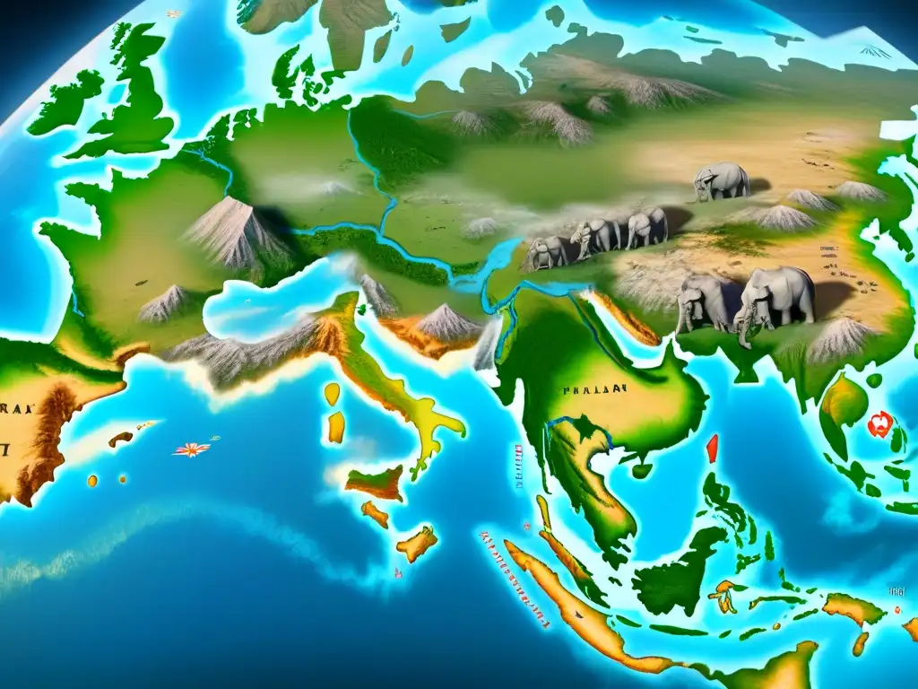 Un mapa antiguo detallado con estrategias de Sun Tzu, Alejandro Magno y Julio César