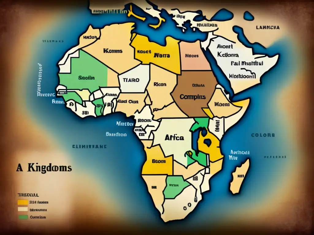 Mapa antiguo detallado de África Occidental con herencia de apellidos en África