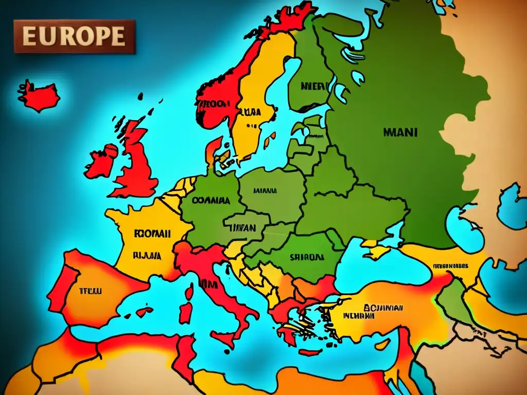 Un mapa antiguo detallado de Europa muestra las rutas de migración de los gitanos a lo largo de los siglos