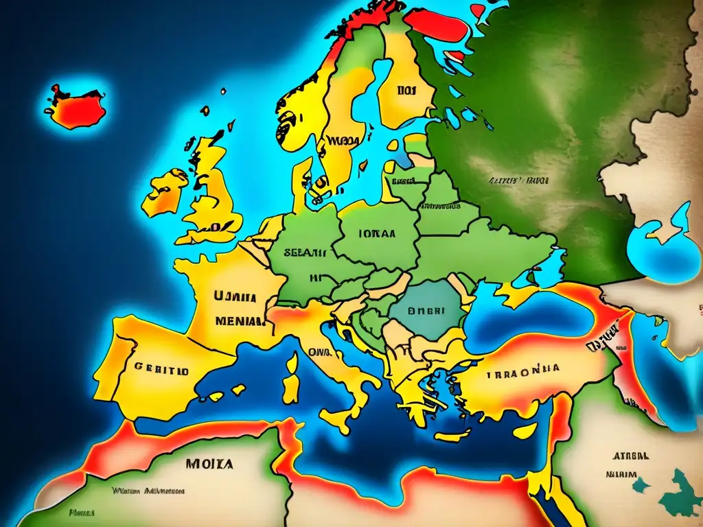 Mapa antiguo detallado de Europa del siglo XIX con ciudades, ríos y fronteras, ideal para rastrear registros antepasados europeos genealogía