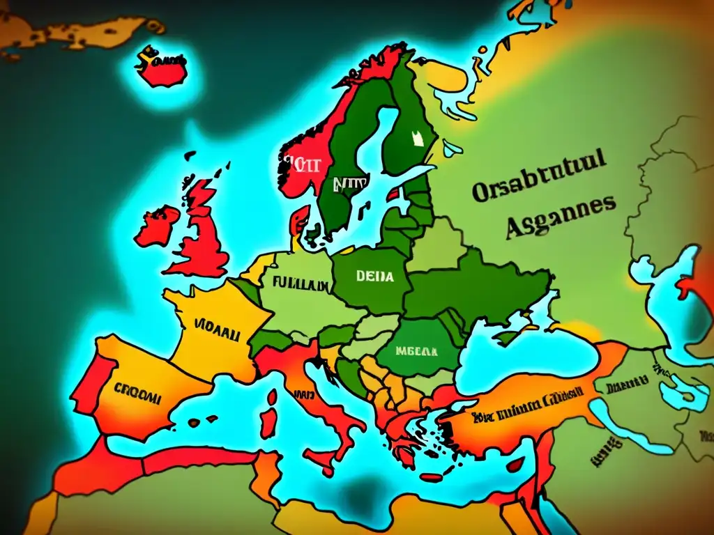 Mapa antiguo detallando la distribución de apellidos en la Edad Media, evocando historia y erudición