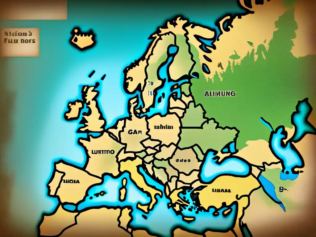 Mapa antiguo detallando la historia de apellidos con K en Europa del siglo XIX