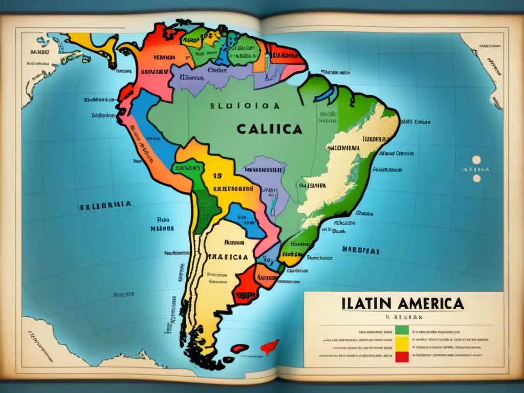 Mapa antiguo de América Latina con tribus indígenas y asentamientos coloniales, destacando orígenes de apellidos con G