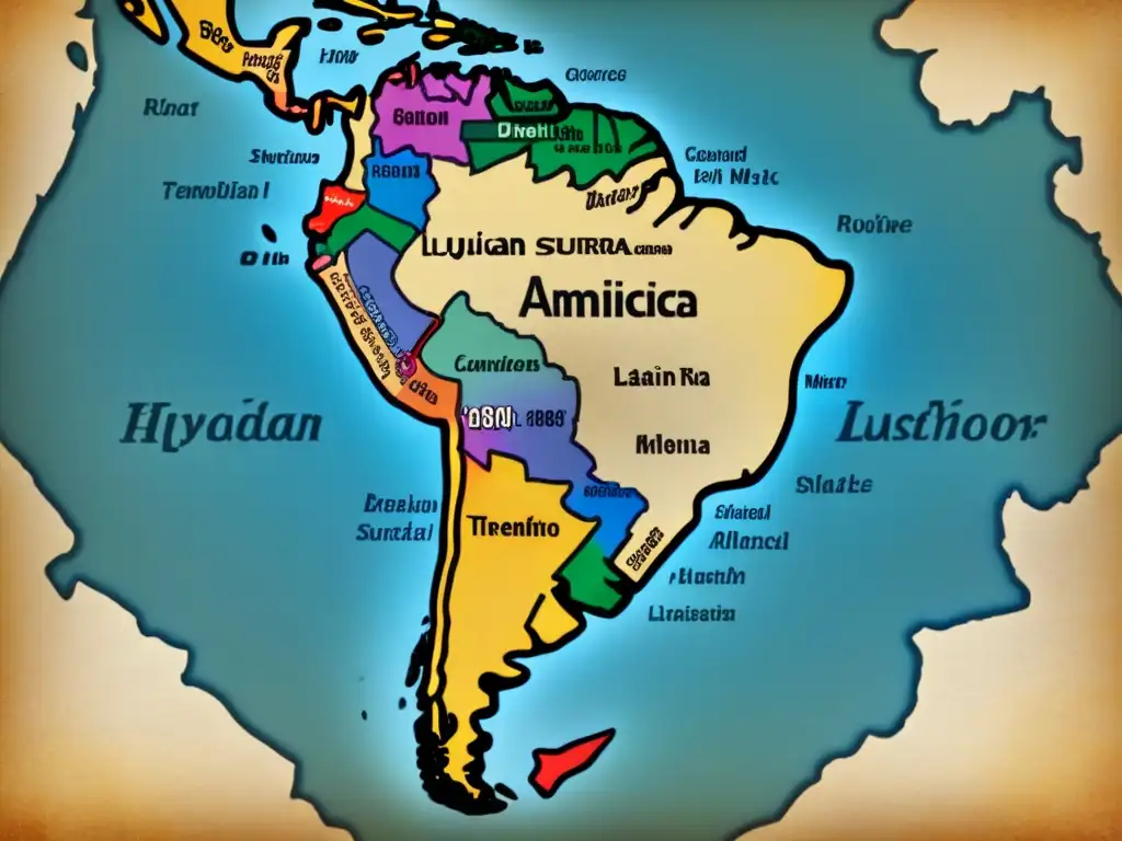 Mapa antiguo de Latinoamérica con detalles históricos del origen del apellido Luján