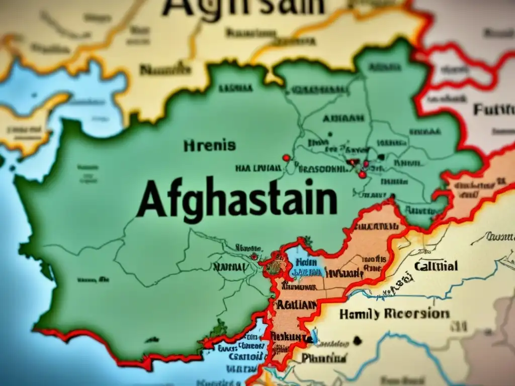 Mapa antiguo de Afganistán con orígenes apellidos, historia y nostalgia en tonos terrosos
