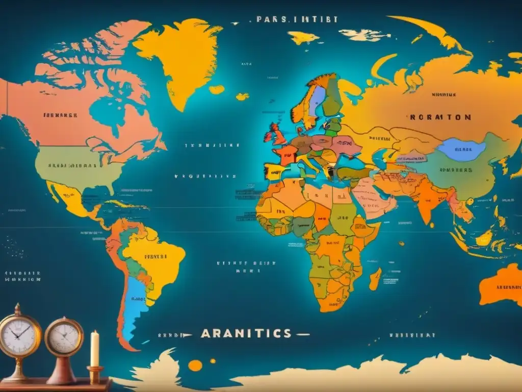 Mapa antiguo detallando rutas de migración de grupos étnicos con apellidos que empiezan con 'T'