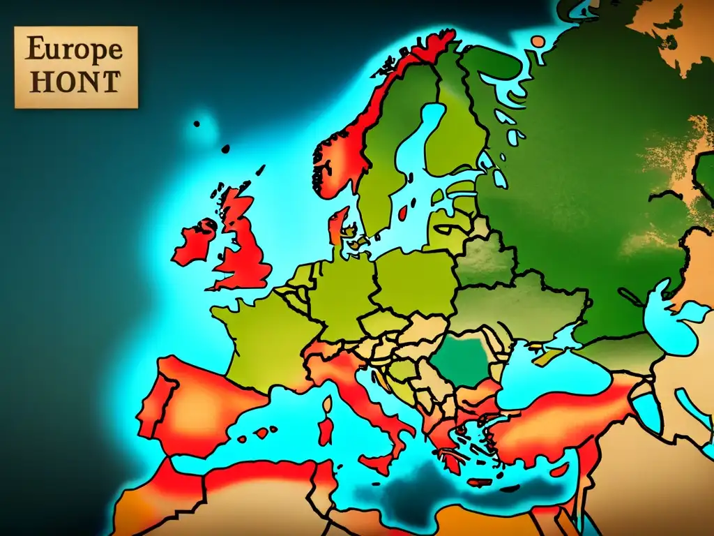 Mapa antiguo de Europa con rutas migratorias y centros de población, resaltando el linaje ancestral del continente