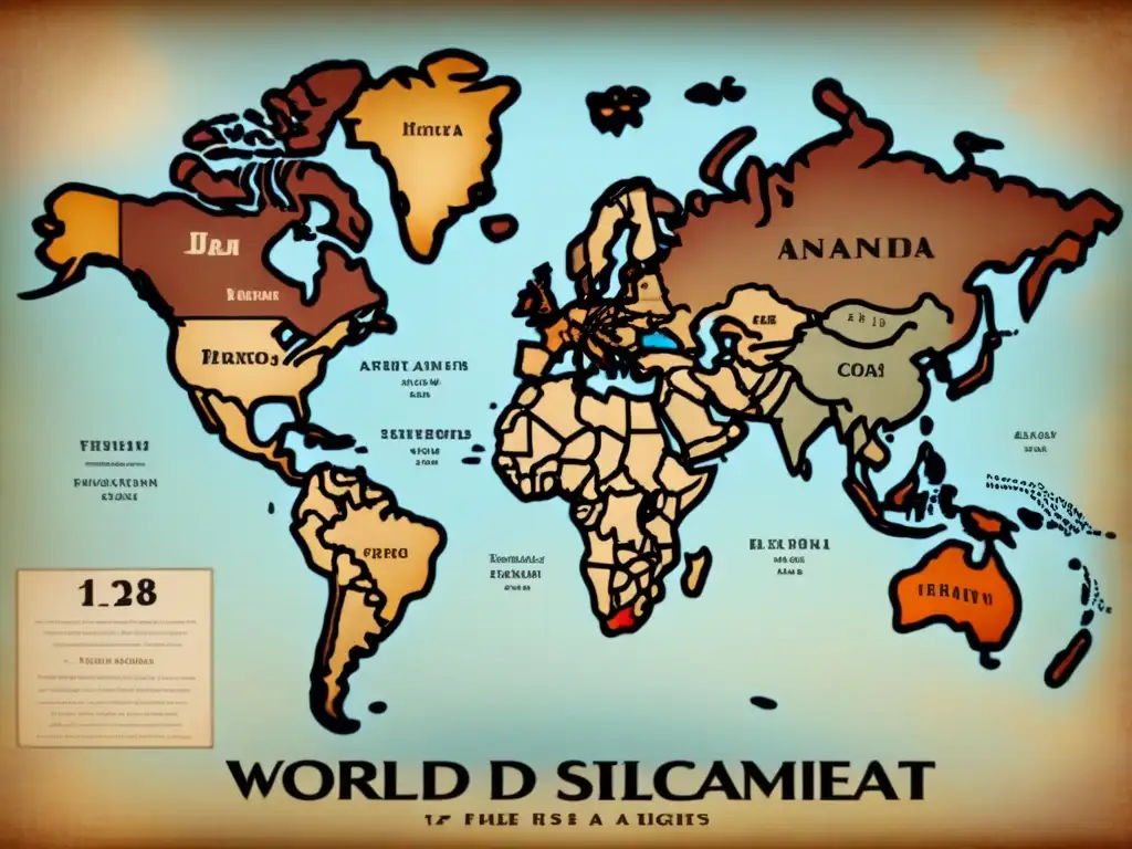 Mapa detallado de apellidos ingleses, con monumentos y símbolos culturales, en tonos sepia