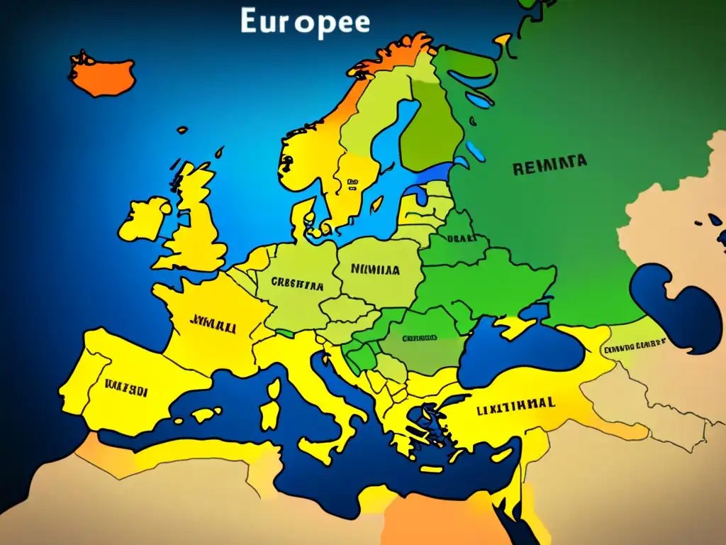 Mapa detallado y artístico de Europa con distribución de apellidos