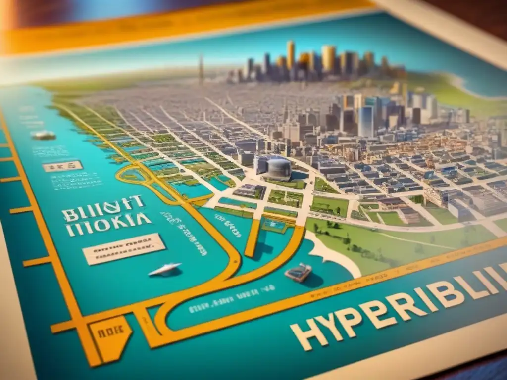 Mapa detallado de una ciudad ficticia con anotaciones en caligrafía elegante, evocando historia y exploración genealógica