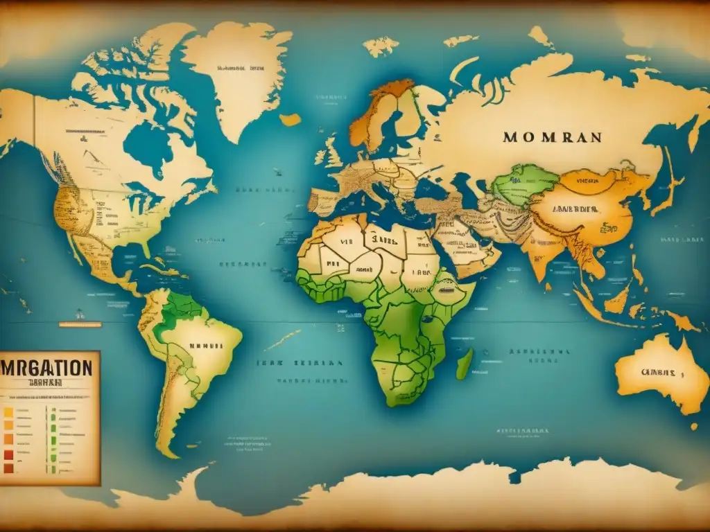 Mapa detallado de la diáspora africana con rutas de migración y símbolos históricos