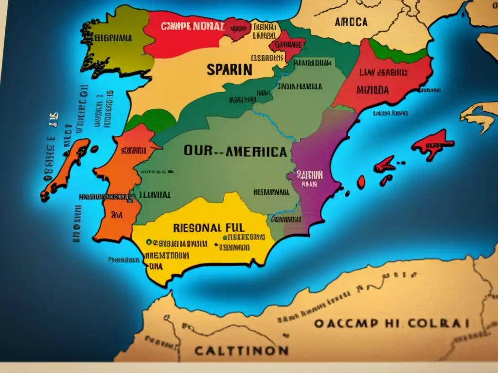 Mapa detallado con historia de apellidos Ocampo y Ozores en España y Latinoamérica, en tonos terrosos envejecidos