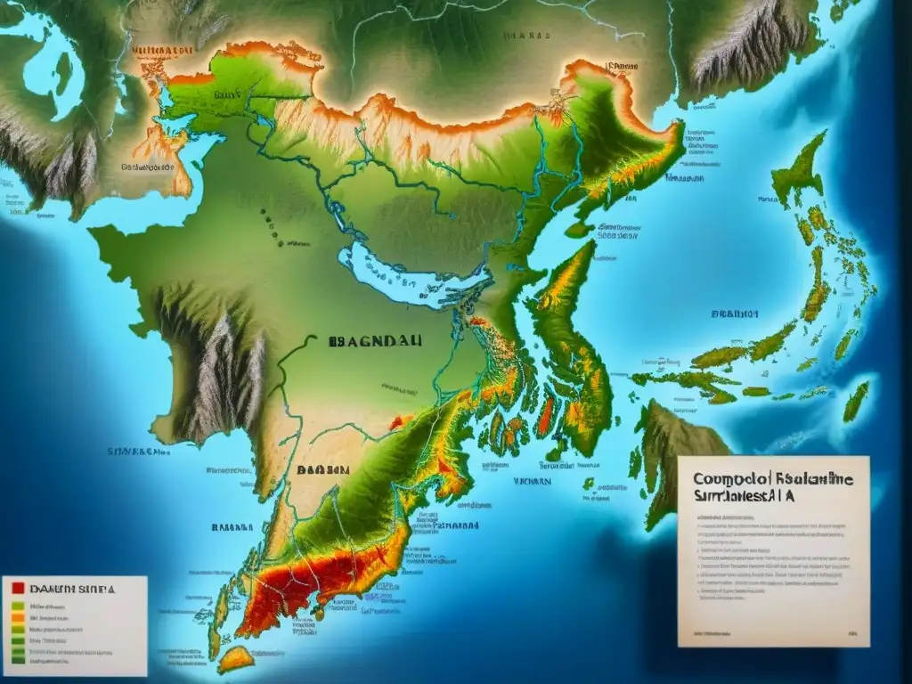 Mapa detallado de Bangladesh con historia de apellidos y evolución geográfica