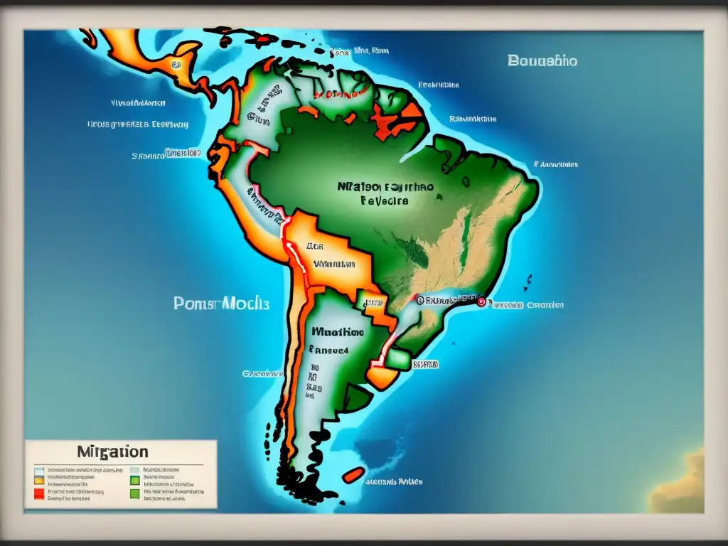 Mapa detallado de Latinoamérica con historia de apellidos latinoamericanos en caligrafía detallada