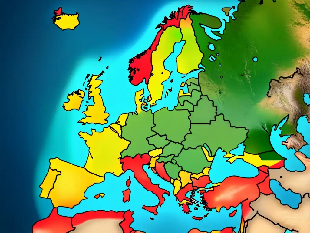 Mapa detallado en 8k de Europa con historia de apellidos de minorías, fronteras y anotaciones antiguas