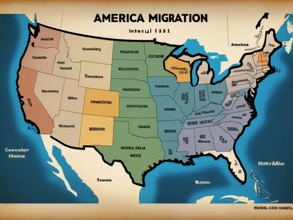 Mapa detallado de la historia migraciones internas América con variados apellidos reflejando identidades culturales