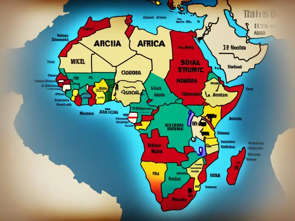 Mapa detallado de África con historia social de apellidos, evolución de estructuras sociales