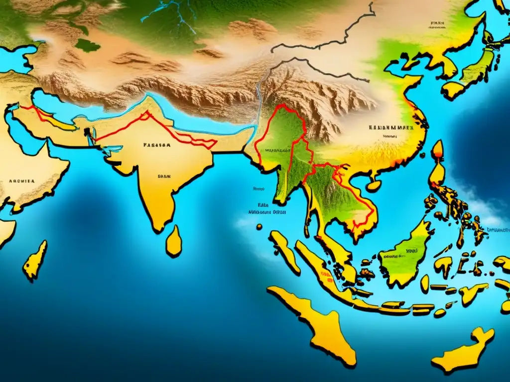 Mapa detallado de migración histórica de familias vietnamitas con herencia china, mostrando conexiones culturales