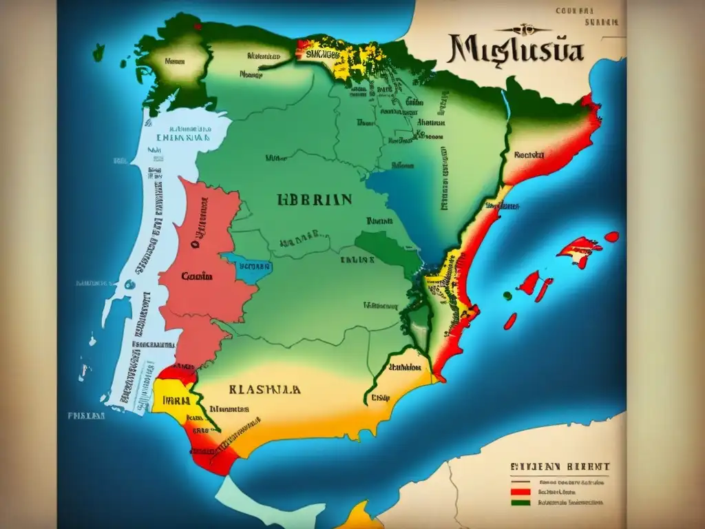 Mapa detallado de la Península Ibérica mostrando la Reconquista, con territorios controlados por musulmanes y cristianos