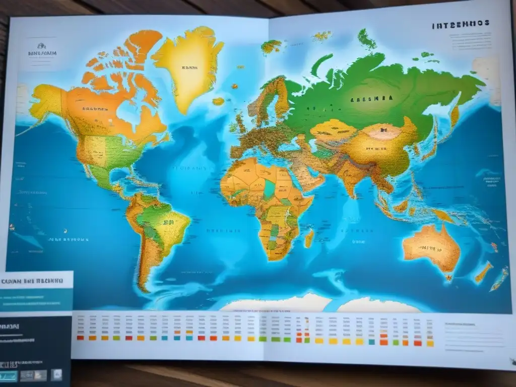 Mapa detallado e inspirador del mundo con marcadores genéticos que unen apellidos y culturas