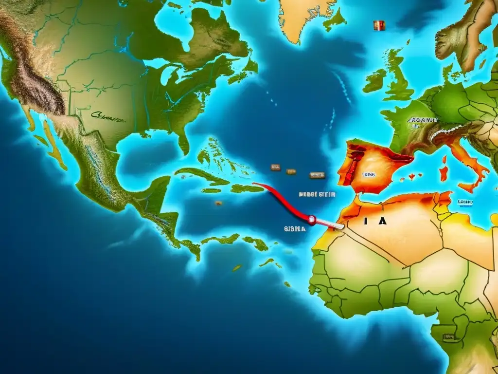 Mapa detallado de la migración del apellido Estévez desde Galicia a diversas partes del mundo, destacando la historia familiar