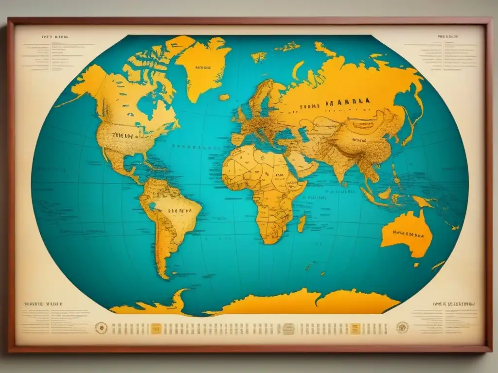 Mapa detallado de la migración de apellidos envejecido, con rutas y detalles ilustrativos