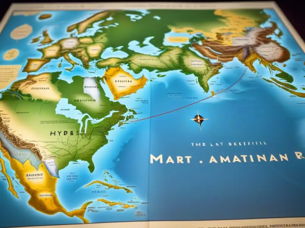 Mapa detallado de la migración de apellidos a lo largo de la historia, con ilustraciones de barcos y caravanas